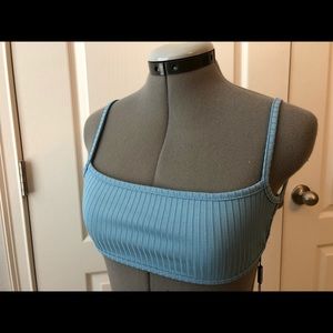 Strappy blue ribbed cropped top